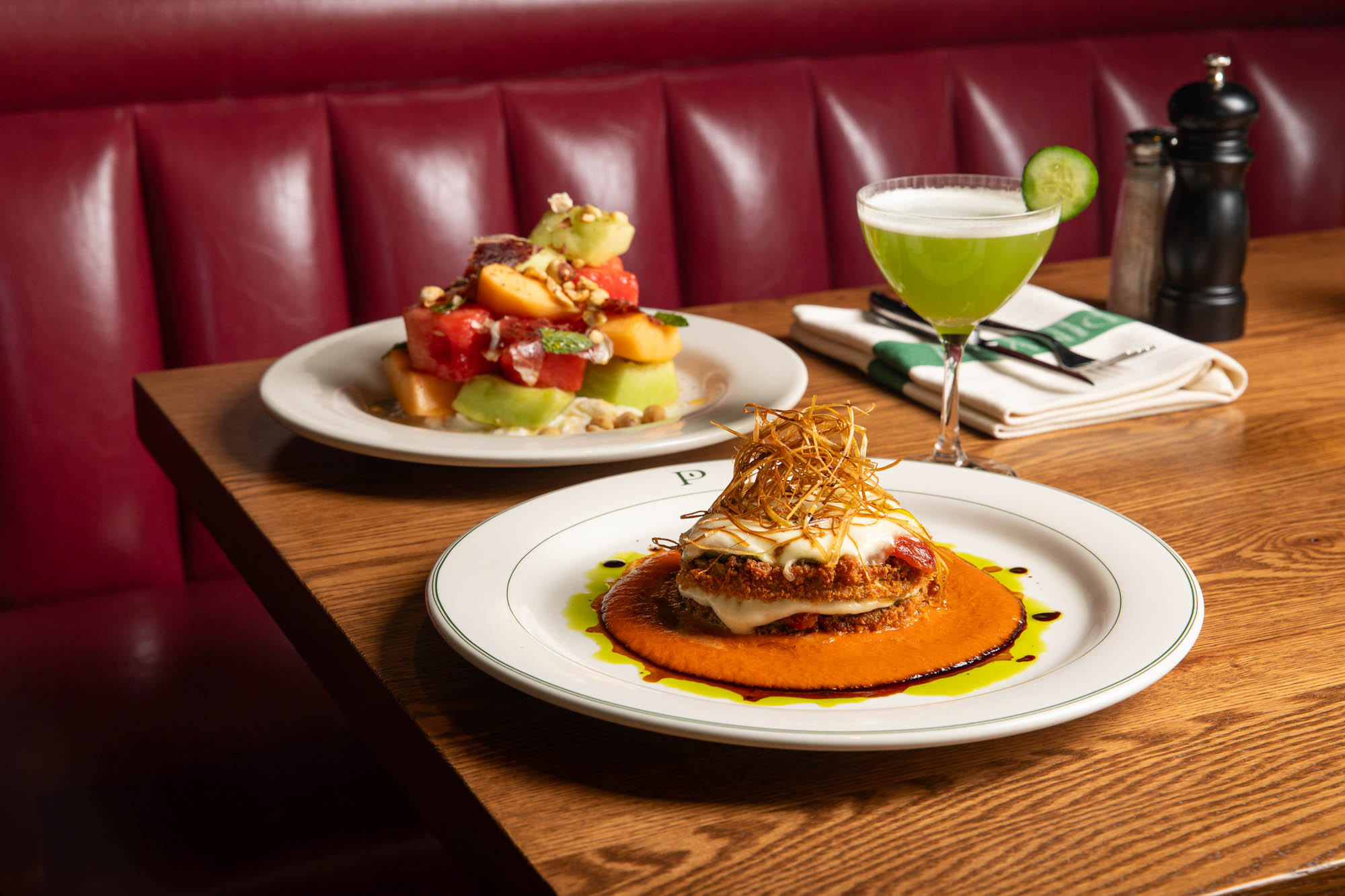 Eggplant Napoleon, Melon Salad and a Cocktail at Pinyon