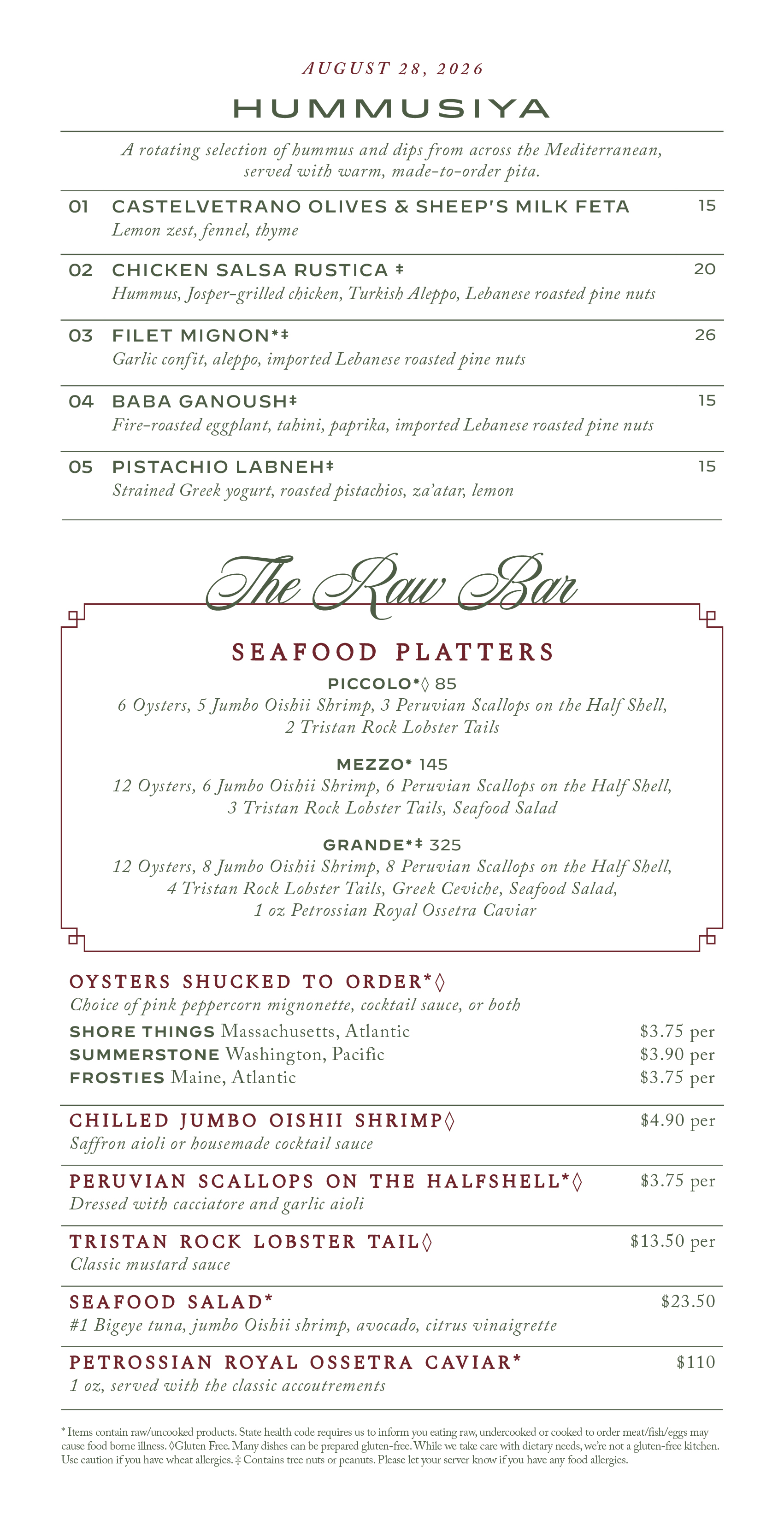 Hummus Menu